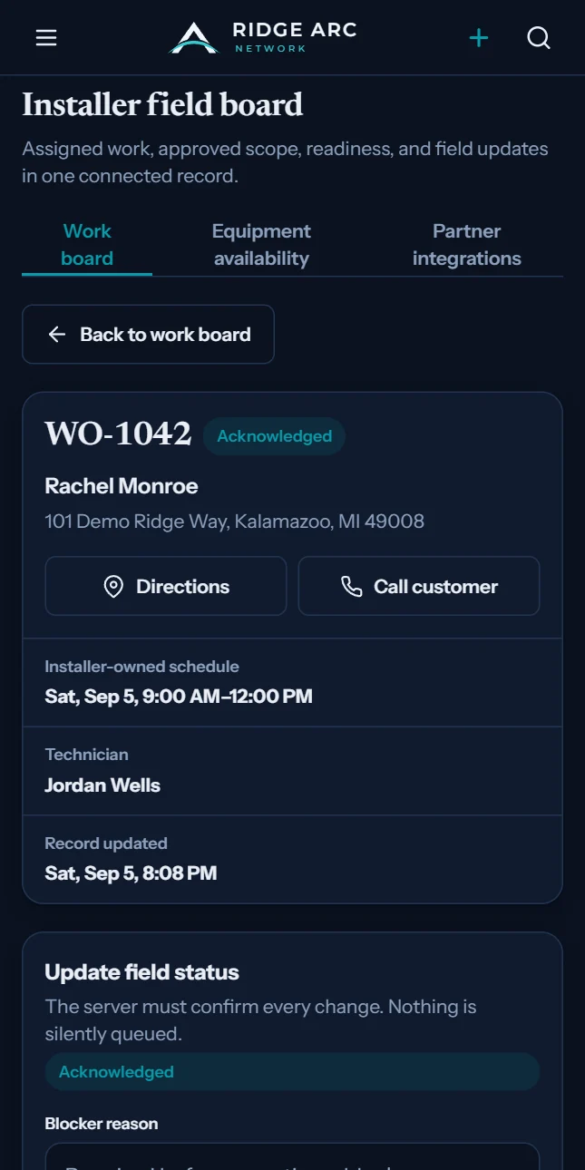 Current mobile installer job packet with demonstration scope and assignment